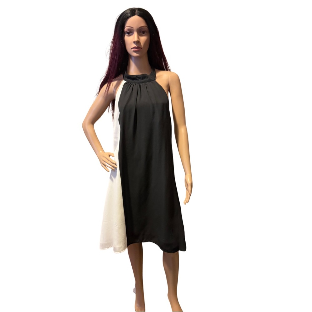 Venus Black & White Halter Neck Colorblock Swing Dress XL NWOT